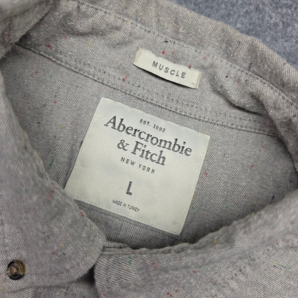 Abercrombie & Fitch Mens Large Grey Rainbow Neps Speckled Muscle Flannel Shirt